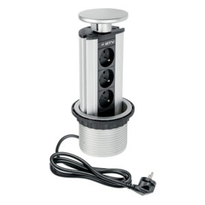 Bloc 3 prises escamotable diamètre 100mm câble 1.8M 16A.230V 2P+T aluminium - SYNERCIA - 550446