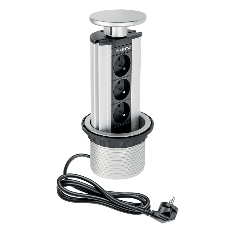 Bloc 3 prises escamotable diamètre 100mm câble 1.8M 16A.230V 2P+T aluminium - SYNERCIA - 550446