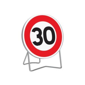 Panneau de signalisation temporaire B14 LIMITATION 30km/h rétroréfléchissant classe T1 diamètre 850mm pied galvanisé - TALIAPLAST - 153953