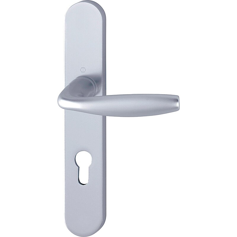 Ensemble New York sur plaque 195 mm entraxe 72 mm carré de 8 mm argent satiné F1 clé I - HOPPE - 626970