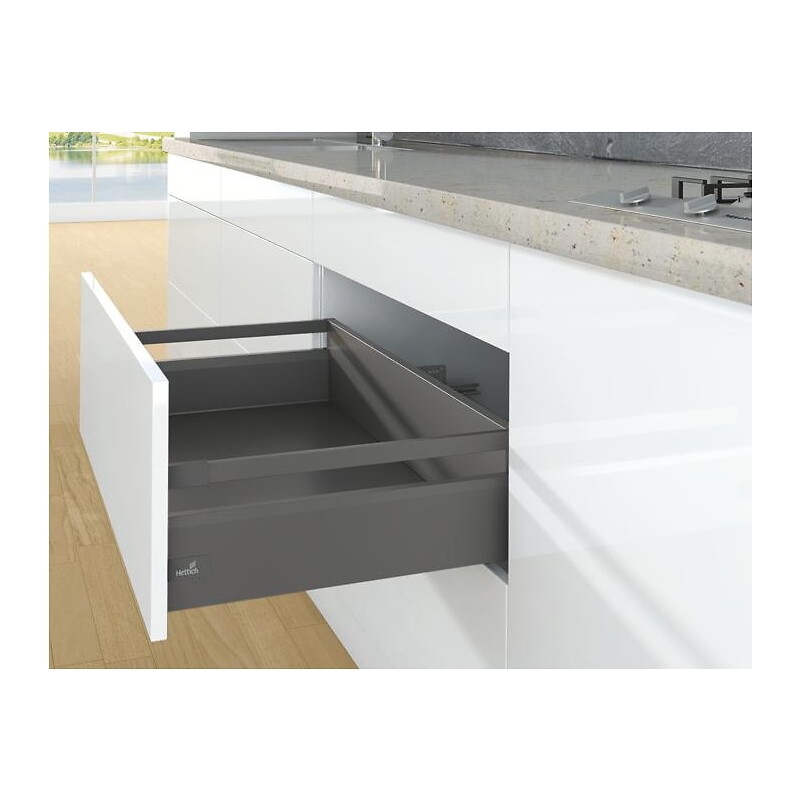 Kit complet tiroir ArciTech à casseroles avec tringles profil H126mm paroi arrière H186mm anthracite longueur 650mm - HETTICH - 429178