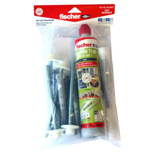 Kit fixation de chauffe eau, stores, antennes avec scellement hybride FIS HT gris 300ml, 4 tamis, 4 tiges 10x160 +écrous - FISCHER - 637967
