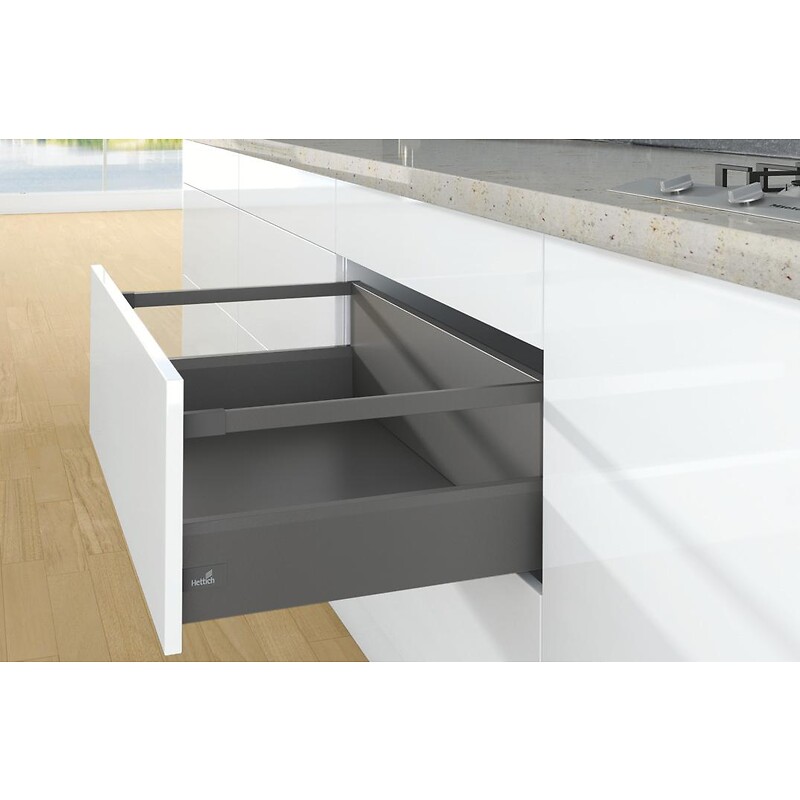 Kit complet tiroir ArciTech à casseroles avec tringles profil H126mm paroi arrière H250mm anthracite longueur 650mm - HETTICH - 429451