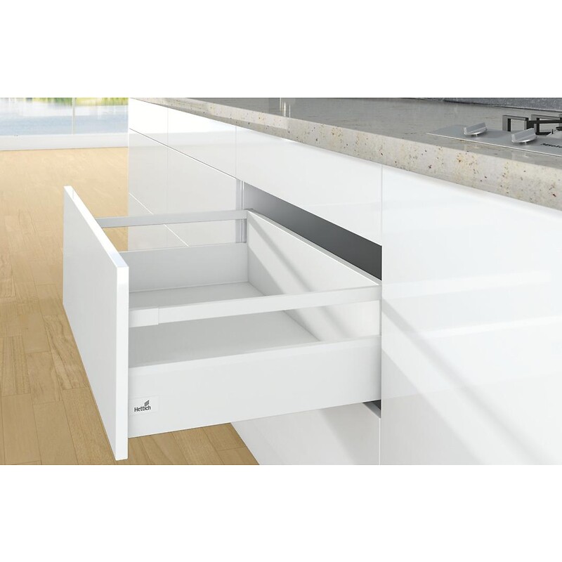 Kit complet tiroir ArciTech à casseroles avec tringles profil H126mm paroi arrière H218mm coloris blanc longueur 650mm - HETTICH - 428786