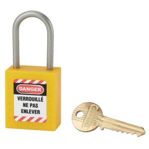 Cadenas de consignation 40 non isolé à anse Inox hauteur 38 mm jaune + jeu d'étiquettes - THIRARD - 504267
