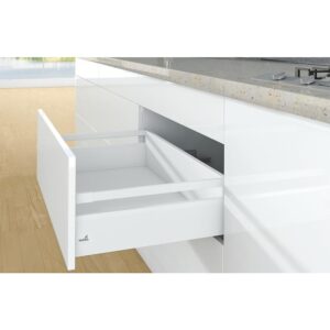 Kit complet tiroir ArciTech à casseroles avec tringles profil H126mm paroi arrière H186mm coloris blanc longueur 350mm - HETTICH - 428618