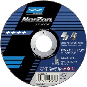 Disque à tronçonner plat Norzon quick cut-métal / inox 125x1x22,23mm boîte de 25 - NORTON - 235111
