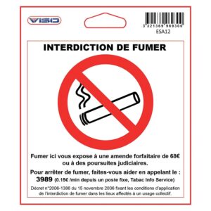 Étiquettes signalétiques adhésives - 115 x 115 mm - Interdit de fumer - VISO - 116118