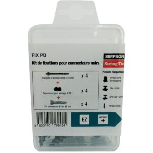 Kit de fixation FIX B pour pieds de poteaux noirs, ensemble comprenant 4 goujons, 4 capuchons noirs et 4 vis SSH - SIMPSON - 100599