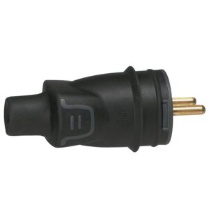 Fiche électrique mâle 2P+T 16A IP44/IK08 caoutchouc à sortie droite et câble Ø 2,5 mm² - noir - Legrand - 361544