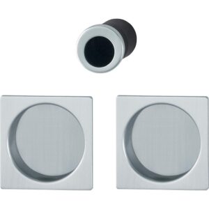 Set de tirage encastré cuvette avec rosace carrée pour porte coulissante intérieure - aluminium aspect chromé satiné - HOPPE - 460741