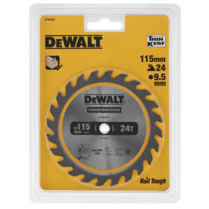 Lame de scie circulaire 115x9,5mm, 24 dents, ATB, angle d'attaque 20 Pour la coupe du bois et bois avec clous - DEWALT - 158622
