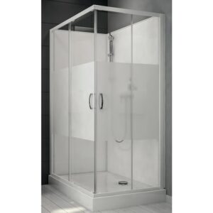 Cabine de douche rectangulaire à portes coulissantes Izibox 2 avec parois en vitrage sérigraphié - 80 x 100 cm - LEDA - 112065