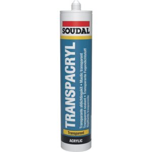 Mastic monocomposant acrylique plasto-élastique TRANSPACRYL transparent après séchage jointage 10mm carton de 15x310ml - SOUDAL - 155549