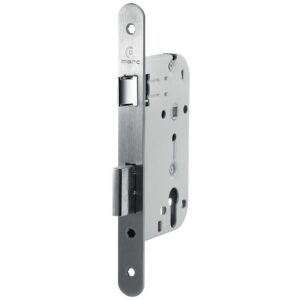 Serrure de sûreté à larder à cylindre TYPE 726 , axe 50 mm, entraxe 72 mm, carré 8 mm, têtière inox 235 x 20 mm - MARQUES SA - 143880