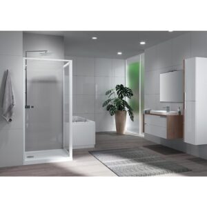 Paroi de douche fixe Riviera 2.0 F extensible 78-82 cm - Profilé blanc et verre transparent - NOVELLINI - 613250