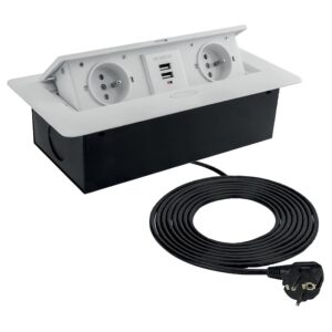 Bloc prise rectangulaire blanc à encastrer 2 prises 16A.250V + 2USB - SYNERCIA - 550432
