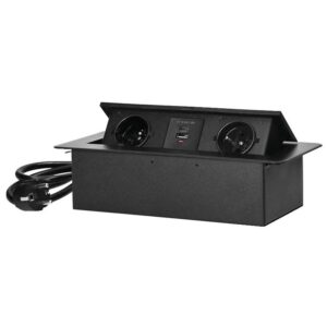 Bloc prise rectangulaire noir à encastrer 2 prises 16A.250V + 2USB - SYNERCIA - 550425