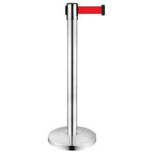 Poteau à sangle Reco inox hauteur 910mm base Ø32mm sangle rouge 2 mètres largeur 50 mm - VISO - 608686
