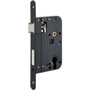 Serrure à larder de sûreté à cylindre européen axe à 60 mm têtière à bouts ronds coloris noir Reversible avec gâche - THIRARD - 531266