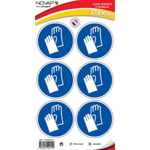 Disque obligation adhésif "Obligation de porter des gants de protection" planche de 6 adhésifs diamètre 80 mm - NOVAP - 598452