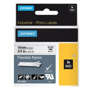Rubans nylon flexible pour surfaces incurvées auto-collants pour étiqueteuses Rhino 19mm x 3,5m écriture noir sur blanc - Dymo - 457713