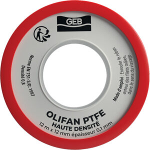 Ruban PTFE haute densité pour l'étanchéité des raccords filetés, largeur 12 mm x épaisseur 0,10 mm, le rouleau de 12 m - GEB - 793047