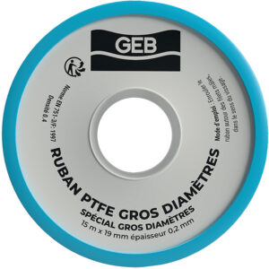 Ruban PTFE gros diamètre pour l'étanchéité des raccords filetés, largeur 19 mm x épaisseur 0,20 mm, le rouleau de 15 m - GEB - 793046