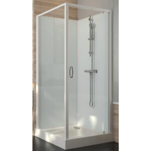 Cabine de douche carrée à porte pivotante Iziglass 2 avec parois transparentes et fond verre - 80 x 80 cm - LEDA - 112079