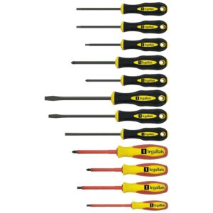 Jeu de 12 tournevis lame noire empreinte Fente / Phillips / Pozidriv / Torx Isolés 1000 V - TAHITI II - LEGALLAIS - 162073