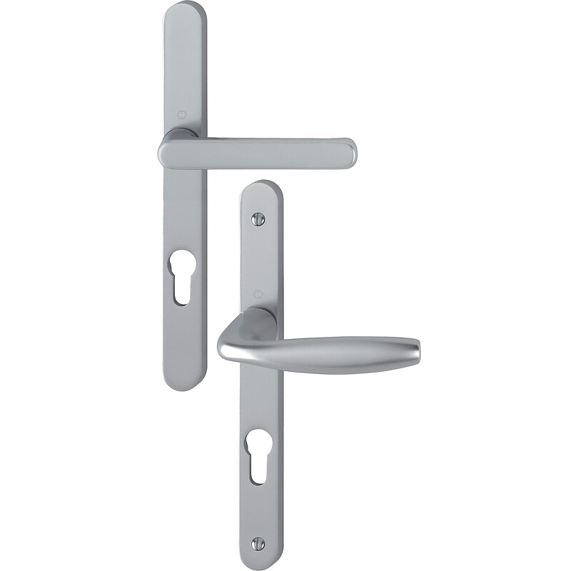 Ensemble sur plaque étroite 24mm ligne New York clé I carré 8 entraxe 92 pour porte 68-77 aspect inox F9 saillie réduite - HOPPE - 583444