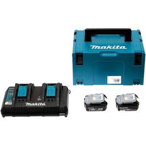 Pack Énergie 2 batteries 5 Ah + chargeur double + coffret de transport - MAKITA - 637701