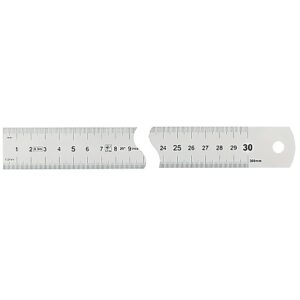 Réglet semi-rigide inox chromé - 500 mm - 30x0,8 mm - 2 faces - recto mm, verso 1/2 mm - WILMART - 279631