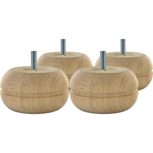 Pieds de meuble boule crantée en bois Ø 85 mm - hauteur 50 mm - filetage M8 - en hêtre brut - Interges - 556439