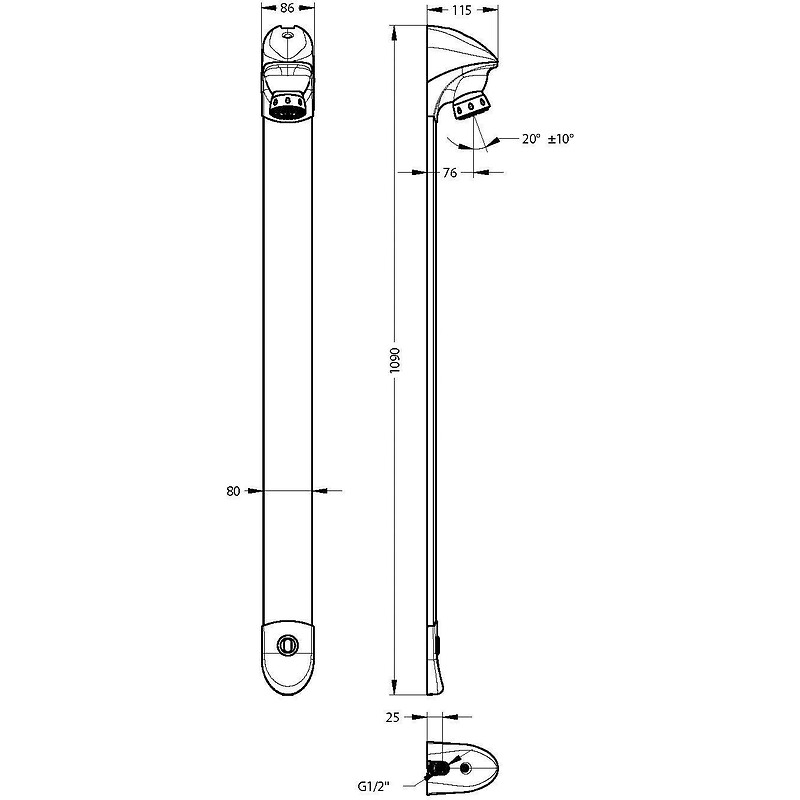 Colonne de douche Presto DL 400 e-sensor à pile droit - PRESTO - 174162 – Image 2