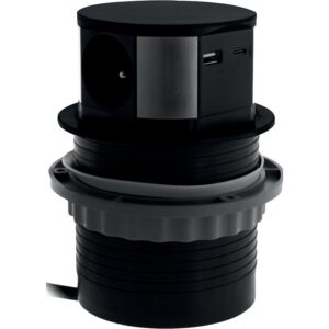 Bloc prises escamotable 3 x 2P+T et 2 USB 2,4 A LED finition noir - SYNERCIA - 291062