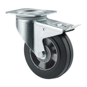 Roulette pivotante à blocage 3477 IEP, chape acier zingué embouti, roue aluminium à bandage caoutchouc élastique Ø 200 mm - Tente - 621902