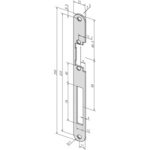 Têtière de gâche électrique plate longue pour dormant bois en 250 x 22 x 2 mm inox - EFF EFF - 282144