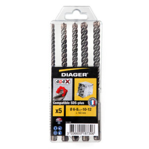 Coffret 5 forets béton 4G4 4 taillants attachement SDS + Ø 6,8(x2)/10/12 x 160 mm - DIAGER - 617325
