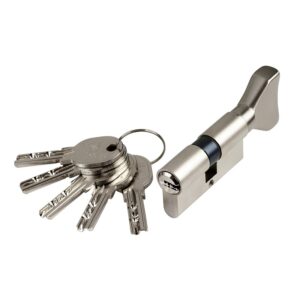 Cylindre à bouton type ISR6 sur numéro suivi AGL 697 et AEA016057 laiton nickelé 3 clés 40 x B30 mm - ISEO CITY - 492465