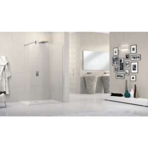 Paroi fixe Lunes H - Largeur 100 cm (Extensibilité 97-98,5 cm) avec verre trempé transparent et profilé Silver - NOVELLINI - 578922