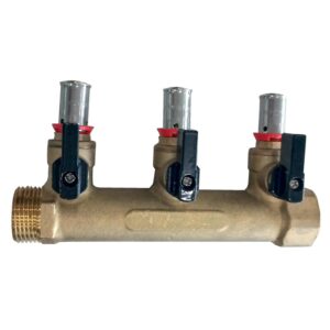 Collecteur de distribution M/F Colbeck à visser avec vannes intégrées - entrée M/F 20x27 et 3 départs à sertir diamètre 16mm (entraxe 50 mm) - LEGALLAIS - 110245