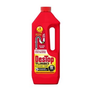 Déboucheur gel Destop Turbo débouche et désinfecte en 5 minutes chrono bidon de 1 ltre pour 2 doses -  - 178649