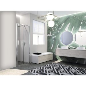 Portes battantes de douche à 2 panneaux décadrée Paama Silver et verre transparent (hauteur 200 cm - ext. 78 à 84 cm) - LEGALLAIS - 105982
