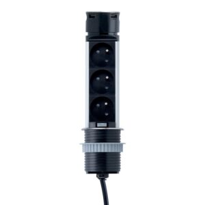 Bloc 3 prises 2P+T escamotable + 2 USB câble 1.5 m 16 A 230 V finition inox - SYNERCIA - 291027