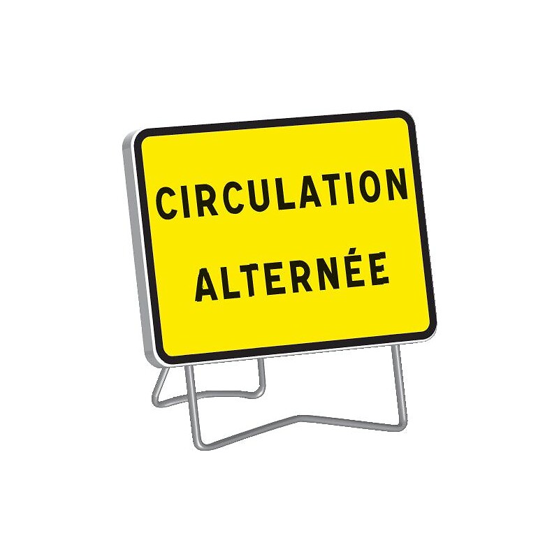Panneau de signalisation temporaire KC1 CIRCULATION ALTERNÉE classe T1 rétroréfléchissant 800X600mm pied galvanisé - TALIAPLAST - 154009