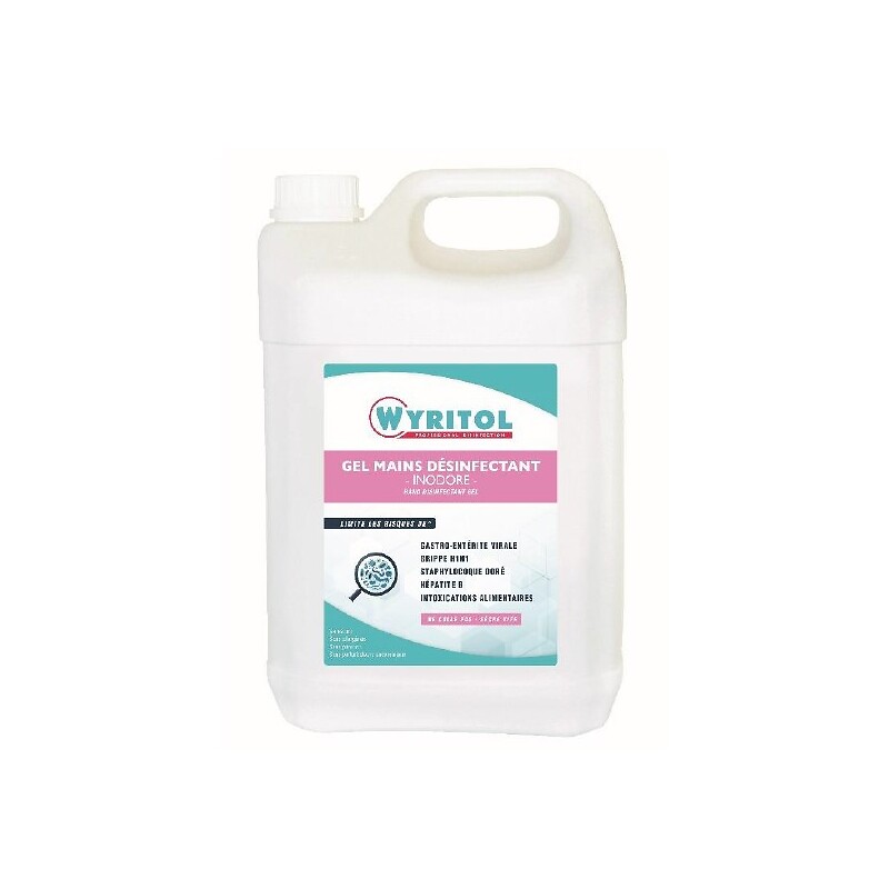Gel hydro-alcoolique WYRITOL pour la désinfection des mains formule non grasse spécial peaux sensibles bidon de 5 l - - 144741