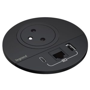 Prise encastrée INCARA™ Disq 80 noir 1 PC 2P+T USB A+C RJ45 CAT6 cordon 2m - Legrand câble management - 624311