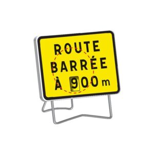 Panneau de signalisation temporaire KC1 ROUTE BARRÉE avec réglage de distance classe T1 800X600mm pied galvanisé - TALIAPLAST - 154016