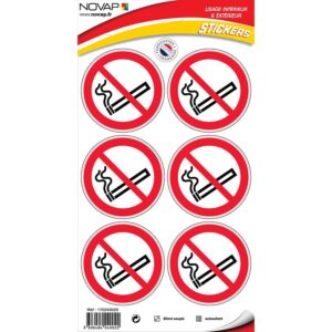 Disque d'interdiction adhésif "Défense de fumer" planche de 6 adhésifs diamètre 80 mm - NOVAP - 598424